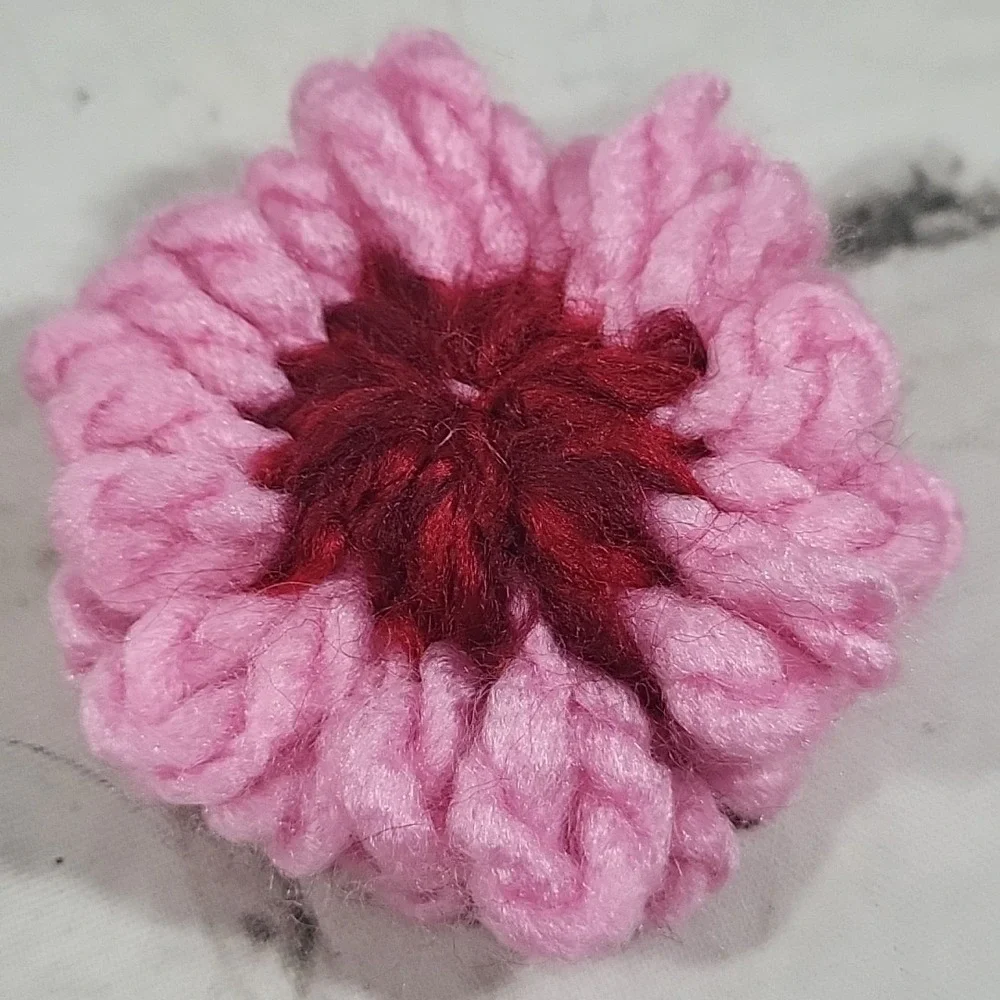 Vintage Handmade Chrochet Flower Fridge Magnets Lot Of 3 Pink Green Cottagecore